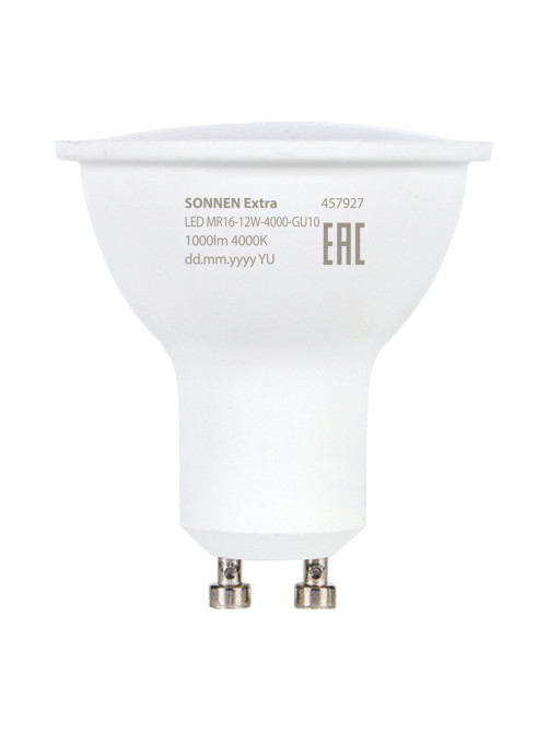 Лампа светодиодная SONNEN EXTRA, 12 (110) Вт, GU10, софит, нейтральный белый, 30000 ч, LED MR16-GU10-12W-4000, 457927