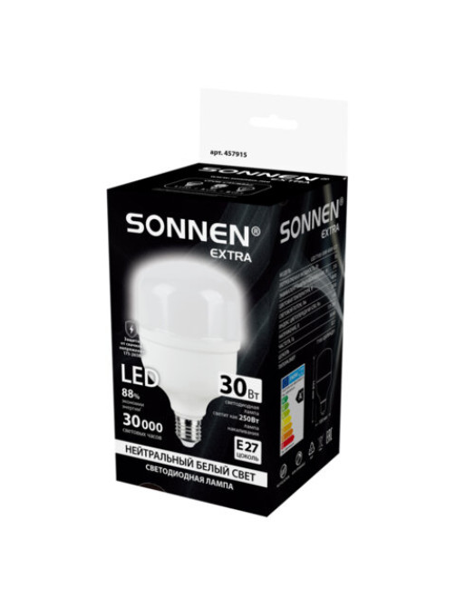 Лампа светодиодная SONNEN EXTRA, 30 (250) Вт, Е27, цилиндр, нейтральный белый, 30000 ч, LED Т100-30W-4000-Е27, 457915