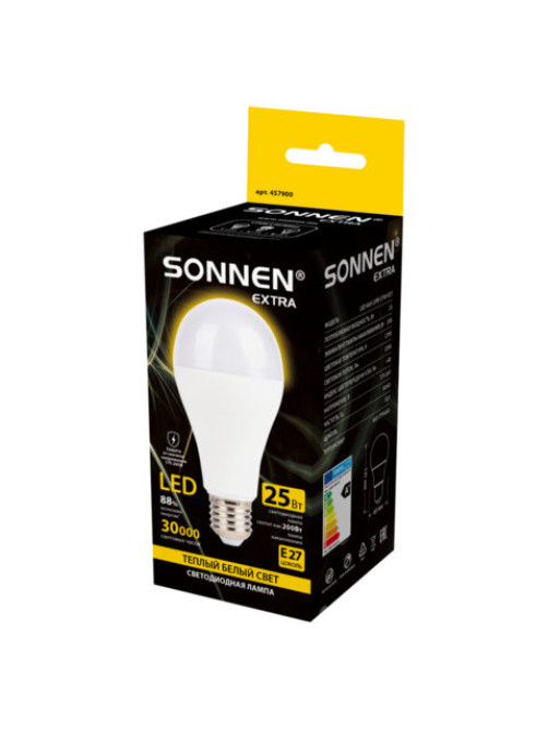 Лампа светодиодная SONNEN EXTRA, 25 (200) Вт, Е27, груша, теплый белый, 30000 часов, LED A65-25W-2700-Е27, 457900