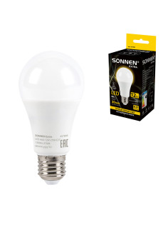 Лампа светодиодная SONNEN EXTRA, 12 (100) Вт, Е27, груша, теплый белый, 30000 ч, LED A60-12W-2700-Е27, 457894