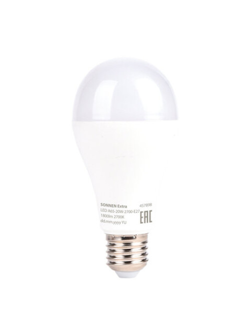 Лампа светодиодная SONNEN EXTRA, 20 (150) Вт, Е27, груша, теплый белый, 30000 ч, LED A65-20W-2700-Е27, 457898