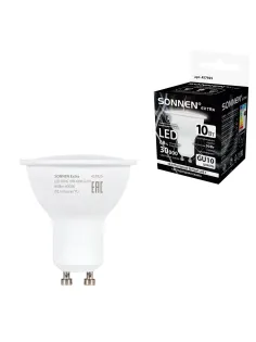 Лампа светодиодная SONNEN EXTRA, 10 (90) Вт, GU10, софит, нейтральный белый, 30000 ч, LED MR16-GU10-10W-4000, 457925