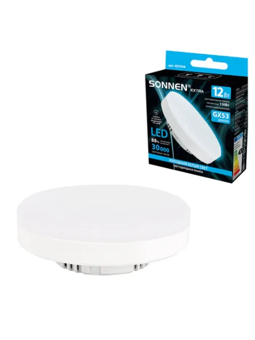 Лампа светодиодная SONNEN EXTRA, 12 (110) Вт, GX53, таблетка, холодный белый, 30000 ч, LED 12W-6500-GX53, 457934