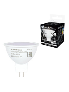 Лампа светодиодная SONNEN EXTRA, 10 (90) Вт, GU5.3, софит, нейтральный белый, 30000 ч, LED MR16-GU5.3-10W-4000, 457919
