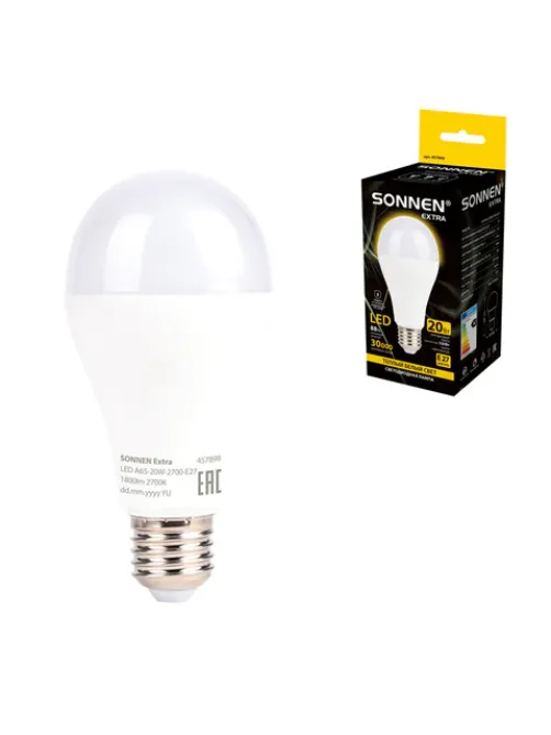 Лампа светодиодная SONNEN EXTRA, 20 (150) Вт, Е27, груша, теплый белый, 30000 ч, LED A65-20W-2700-Е27, 457898