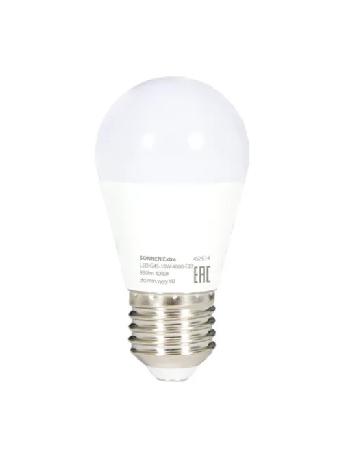 Лампа светодиодная SONNEN EXTRA, 10 (85) Вт, E27, шар, нейтральный белый, 30000 ч, LED G45-10W-4000-Е27, 457914
