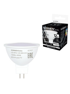Лампа светодиодная SONNEN EXTRA, 12 (110) Вт, GU5.3, софит, нейтральный белый, 30000 ч, LED MR16-GU5.3-12W-4000, 457921