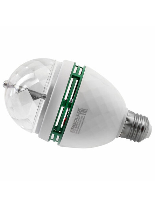 Светодиодная проекционная DISCO лампа ERGOLUX LED-A75DIS-3W-E27, вращение на 360 градусов, RGB, 14541
