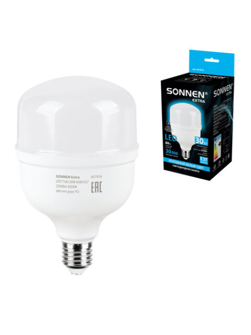 Лампа светодиодная SONNEN EXTRA, 30 (250) Вт, Е27, цилиндр, холодный белый, 30000 ч, LED Т100-30W-6500-Е27, 457916