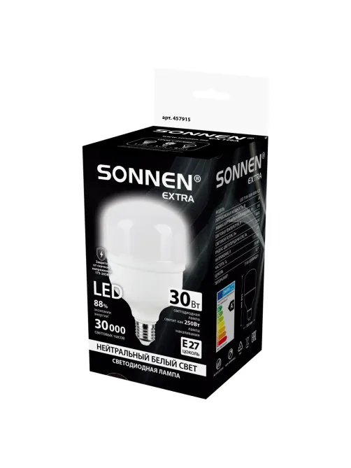 Лампа светодиодная SONNEN EXTRA, 30 (250) Вт, Е27, цилиндр, нейтральный белый, 30000 ч, LED Т100-30W-4000-Е27, 457915