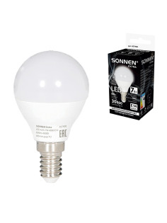 Лампа светодиодная SONNEN EXTRA, 7 (60) Вт, E14, шар, нейтральный белый, 30000 ч, LED G45-7W-4000-Е14, 457908