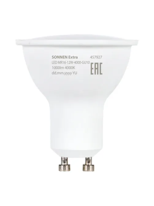 Лампа светодиодная SONNEN EXTRA, 12 (110) Вт, GU10, софит, нейтральный белый, 30000 ч, LED MR16-GU10-12W-4000, 457927