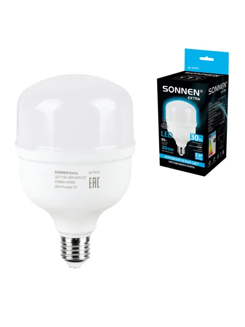 Лампа светодиодная SONNEN EXTRA, 30 (250) Вт, Е27, цилиндр, холодный белый, 30000 ч, LED Т100-30W-6500-Е27, 457916