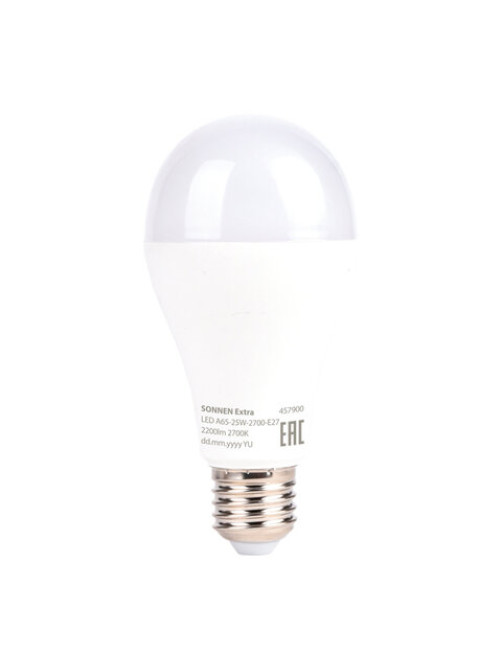 Лампа светодиодная SONNEN EXTRA, 25 (200) Вт, Е27, груша, теплый белый, 30000 часов, LED A65-25W-2700-Е27, 457900
