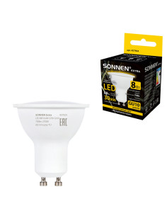 Лампа светодиодная SONNEN EXTRA, 8 (70) Вт, GU10, софит, теплый белый, 30000 ч, LED MR16-GU10-8W-2700, 457924