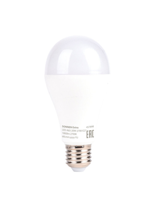 Лампа светодиодная SONNEN EXTRA, 20 (150) Вт, Е27, груша, теплый белый, 30000 ч, LED A65-20W-2700-Е27, 457898