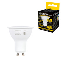 Лампа светодиодная SONNEN EXTRA, 10 (90) Вт, GU10, софит, теплый белый, 30000 ч, LED MR16-GU10-10W-2700, 457926