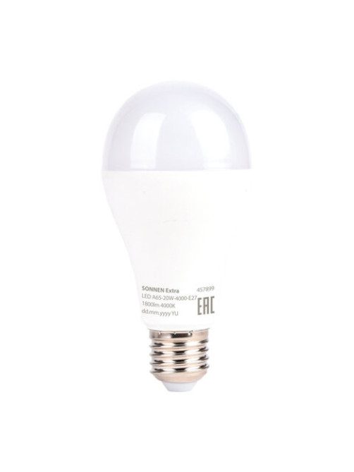 Лампа светодиодная SONNEN EXTRA, 20 (150) Вт, Е27, груша, нейтральный белый, 30000 ч, LED A65-20W-4000-Е27, 457899
