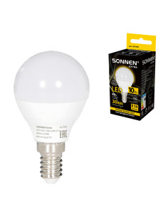 Лампа светодиодная SONNEN EXTRA, 10 (85) Вт, E14, шар, теплый белый, 30000 ч, LED G45-10W-2700-Е14, 457909