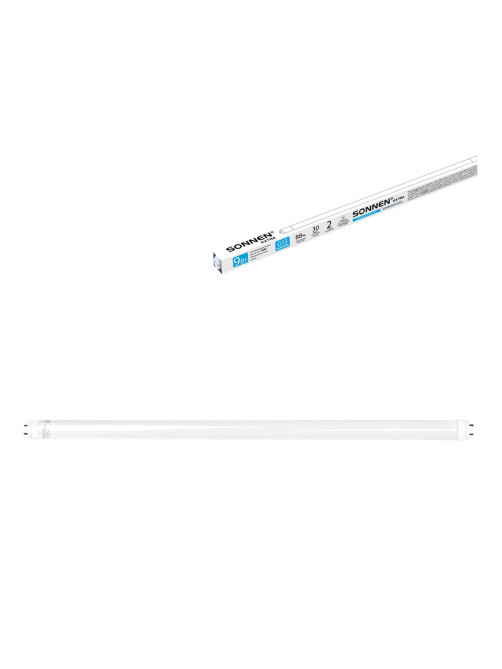 Лампа-трубка светодиодная SONNEN EXTRA, 9 (18) Вт, G13, 30000 ч, 60 см, холодный белый, LED T8-9W-6500-G13, 457938