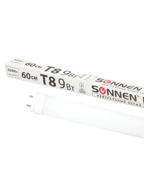 Лампа-трубка светодиодная SONNEN, 9 Вт, 30000 ч, 60 см, нейтральный белый (аналог 18 Вт люминесцентной лампы), LED T8-9W-4000-G13, 453715