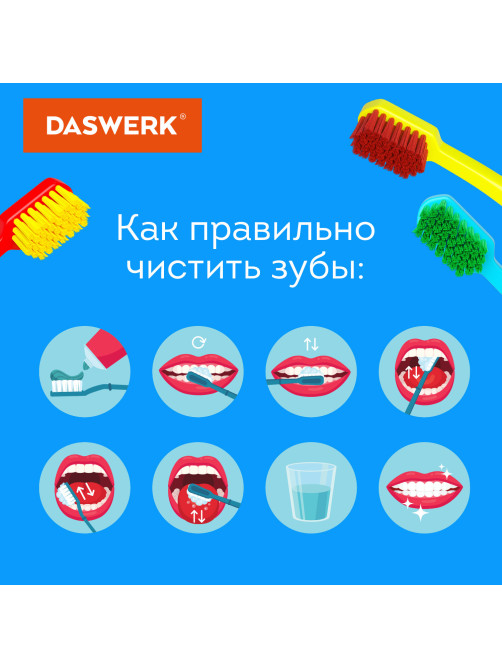 Зубные щетки, набор 10 штук, для взрослых и детей, СРЕДНЕ-МЯГКИЕ (MEDIUM SOFT), DASWERK (ДАСВЕРК), 608215