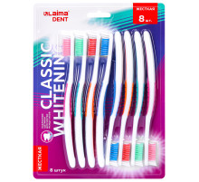 Зубная щетка жесткая CLASSIC WHITENING, безопасное отбеливание, КОМПЛЕКТ 8 шт., LAIMA DENT, 609315