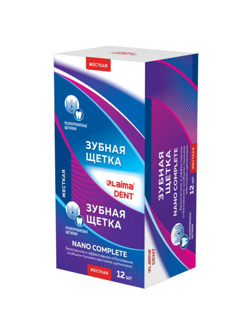Зубная щетка жесткая Nano Complete (ассорти 4 цвета), LAIMA DENT, 609317