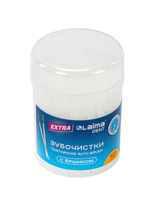 Зубочистки зубные, ёршики с щеточкой 500 шт., стакан, LAIMA DENT, 609401