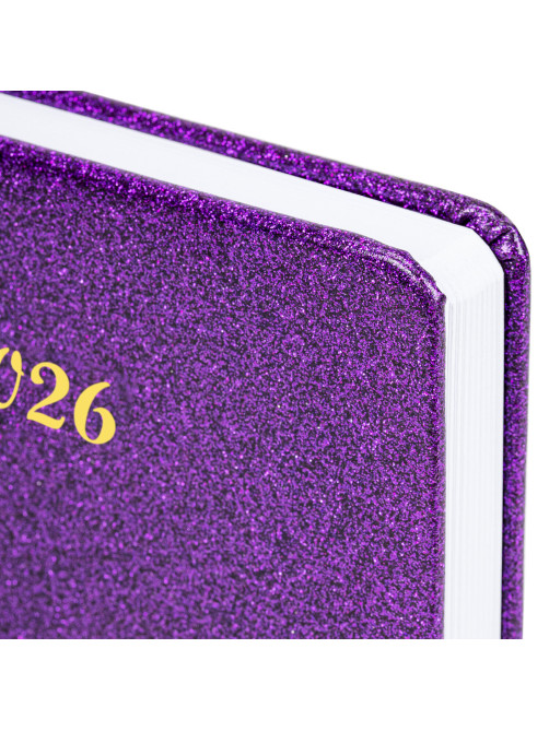 Ежедневник датированный 2026 А5 138x213 мм BRAUBERG Sparkle, под кожу, блестки, фиолетовый, 117438