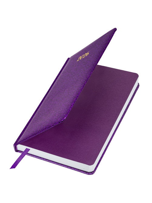 Ежедневник датированный 2026 А5 138x213 мм BRAUBERG Sparkle, под кожу, блестки, фиолетовый, 117438