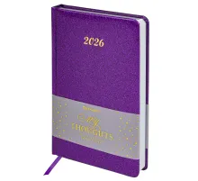 Ежедневник датированный 2026 А5 138x213 мм BRAUBERG Sparkle, под кожу, блестки, фиолетовый, 117438