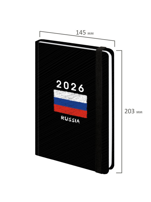 Ежедневник датированный 2026 с резинкой 145х203 мм, А5, BRAUBERG, твердый, 