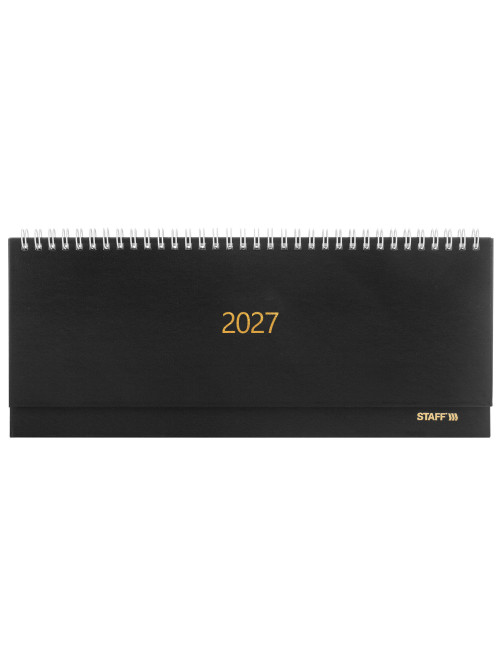 Планинг датированный 2027 300х130мм, STAFF, гребень, обложка бумвинил, 64 листа, черный, 117859