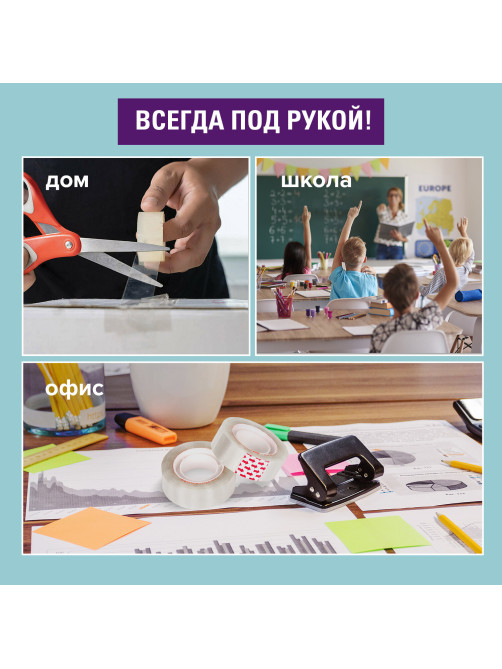 Клейкие ленты 19 мм х 33 м канцелярские BRAUBERG, КОМПЛЕКТ 4 шт., прозрачные, гарантированная длина, 228762
