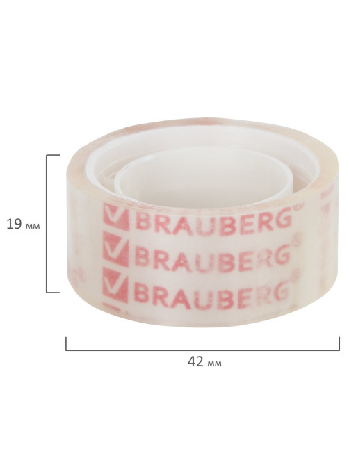 Клейкие ленты 19 мм х 10 м канцелярские BRAUBERG, комплект 12 шт., прозрачные, 223124
