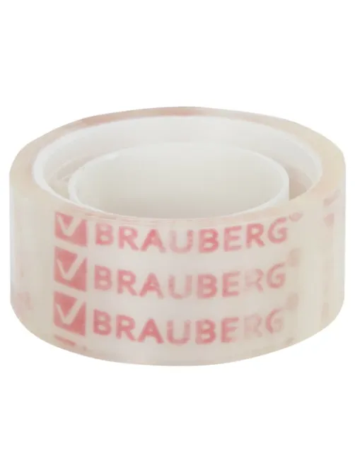 Клейкие ленты 19 мм х 10 м канцелярские BRAUBERG, комплект 12 шт., прозрачные, 223124