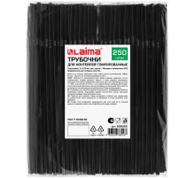 Трубочки для коктейлей гофрированные, пластиковые 5 х 210 мм, черные КОМПЛЕКТ 250 штук, LAIMA, 608358