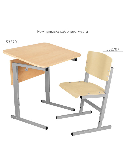 Стол-парта 1-местный, регулируемый угол, СУТ.54-01, 600х500х520-640 мм, рост 2-4, серый каркас, ЛДСП клён