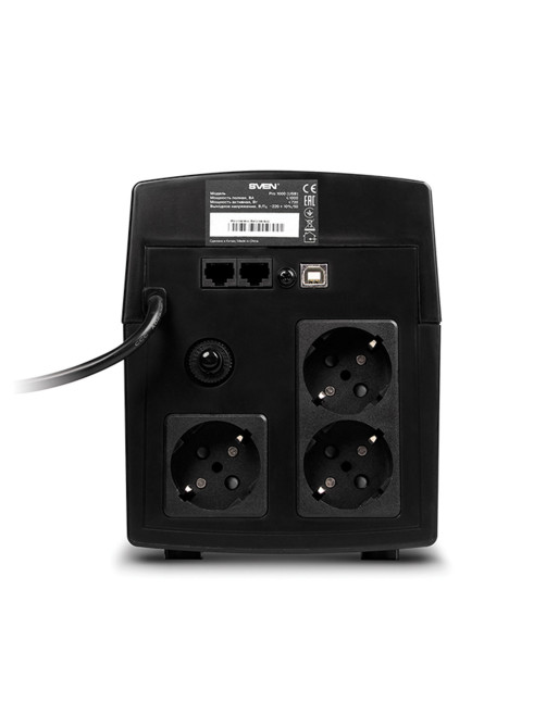 Источник бесперебойного питания SVEN Pro 1000, 1000VA (720W), 3 евророзетки, 2 розетки RJ45, SV-013868