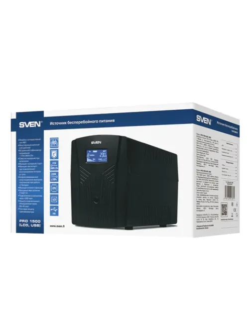 Источник бесперебойного питания SVEN Pro 1500, 1500VA (900W), 3 евророзетки, 2 розетки RJ45, SV-013875