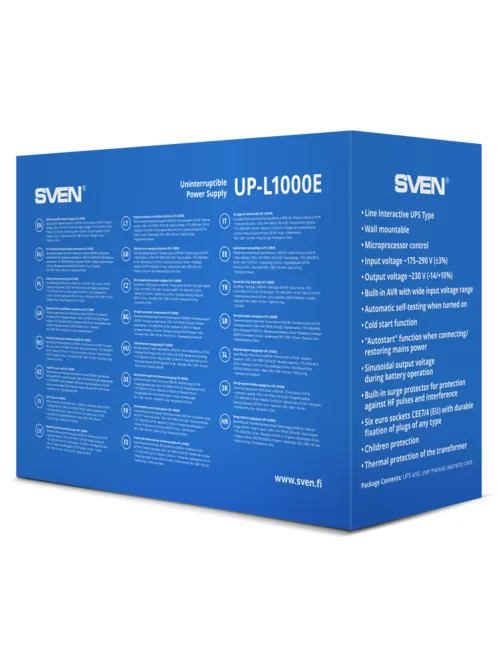 Источник бесперебойного питания SVEN UP-L1000E, 510VA (290 W), 6 евророзеток, SV-016593