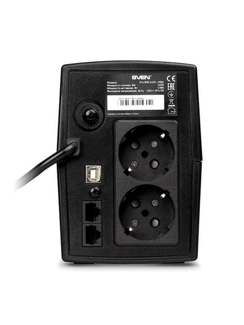 Источник бесперебойного питания SVEN Pro 650, 650VA (390W), 2 евророзетки, 2 розетки RJ45, SV-013844