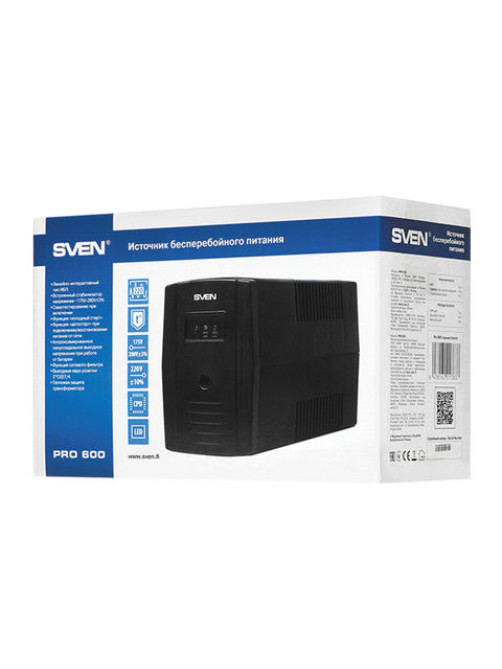 Источник бесперебойного питания SVEN Pro 600, 600VA (360W), 2 евророзетки, SV-013837