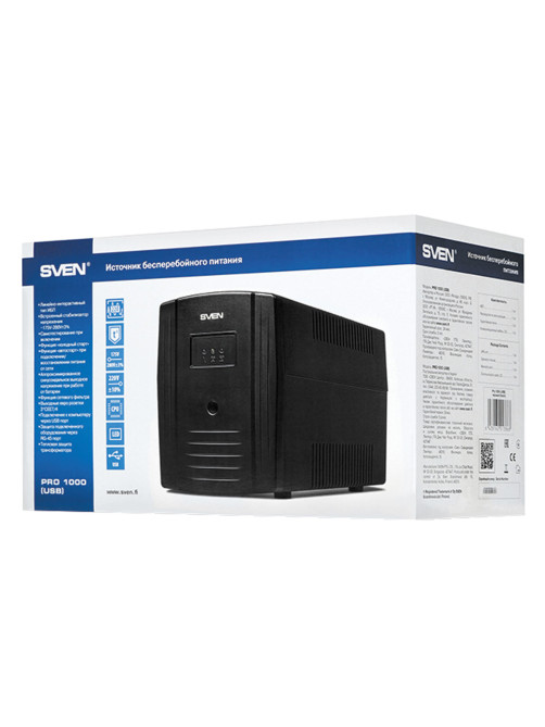 Источник бесперебойного питания SVEN Pro 1000, 1000VA (720W), 3 евророзетки, 2 розетки RJ45, SV-013868