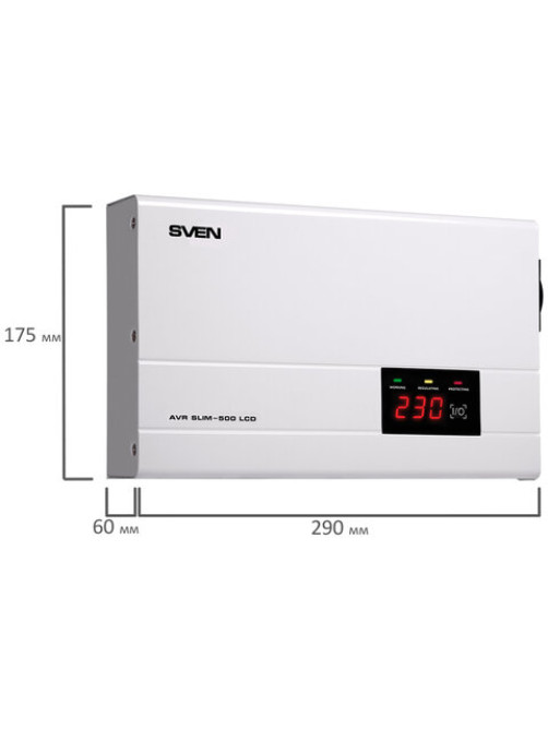 Стабилизатор SVEN SLIM-500 LCD, 400 Вт, 140-260 В, 1 евророзетка, настенное крепление, SV-012809
