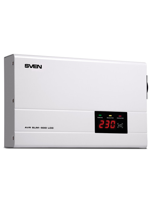 Стабилизатор SVEN SLIM-500 LCD, 400 Вт, 140-260 В, 1 евророзетка, настенное крепление, SV-012809