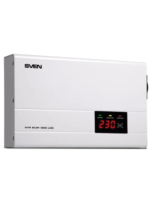 Стабилизатор SVEN SLIM-500 LCD, 400 Вт, 140-260 В, 1 евророзетка, настенное крепление, SV-012809