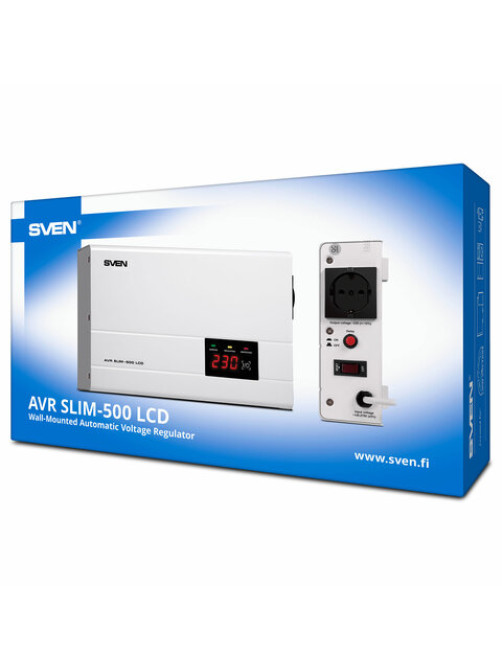 Стабилизатор SVEN SLIM-500 LCD, 400 Вт, 140-260 В, 1 евророзетка, настенное крепление, SV-012809