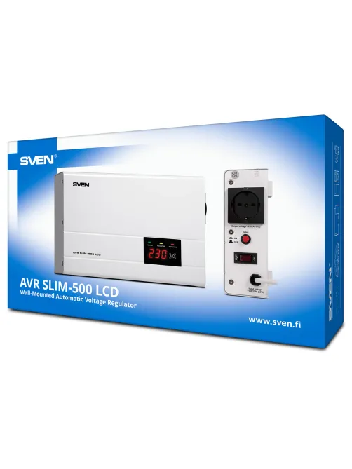Стабилизатор SVEN SLIM-500 LCD, 400 Вт, 140-260 В, 1 евророзетка, настенное крепление, SV-012809